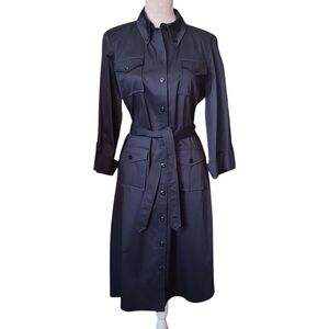 ELLEN TRACY Dress 12 Exclusively for Bloomingdales Navy Blue Belted Button Front